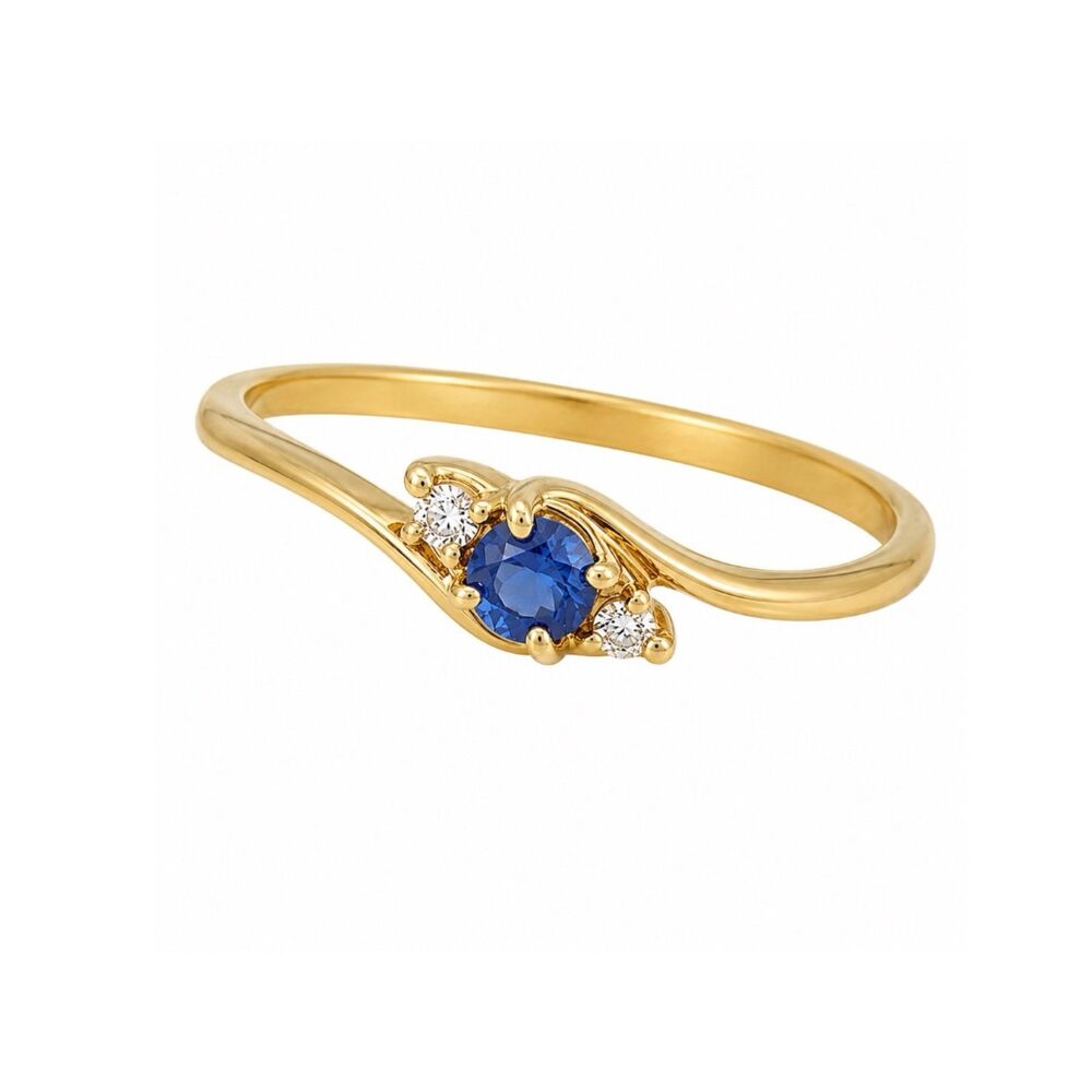 Vintage 1970s Ring Size 6 Blue Crystal CZ Bypass Gold Plated Band - 14X